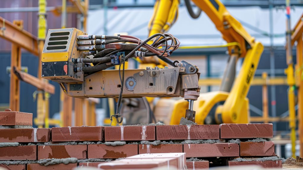 Automated bricklaying robot on site, productivity boost